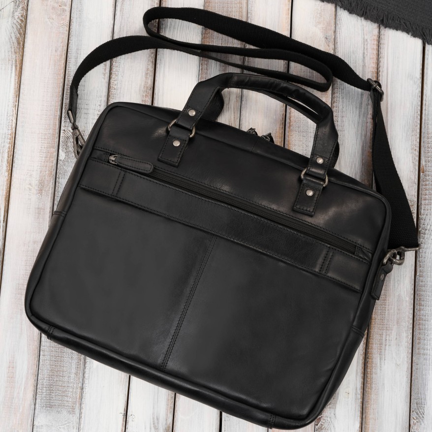 Skórzana torba na laptopa męska na dokumenty czarna Paolo Peruzzi SL-01-BL