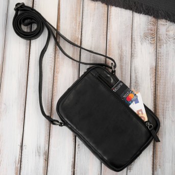 Saszetka męska skórzana na ramię klasyczna czarna mała funkcjonalna Paolo Peruzzi SL-03-BL