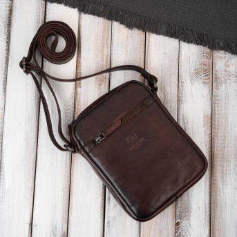 Saszetka męska skórzana na ramię klasyczna brązowa mała funkcjonalna Paolo Peruzzi SL-03-BR