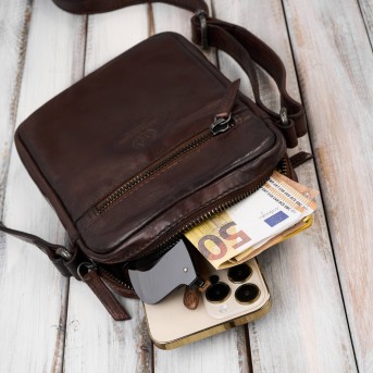 Saszetka męska skórzana na ramię klasyczna brązowa mała funkcjonalna Paolo Peruzzi SL-03-BR