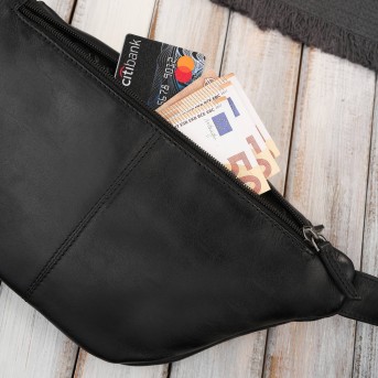 Saszetka męska nerka skórzana na pas czarna elegancka Paolo Peruzzi SL-04-BL