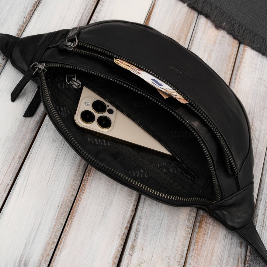 Saszetka męska nerka skórzana na pas czarna elegancka Paolo Peruzzi SL-04-BL