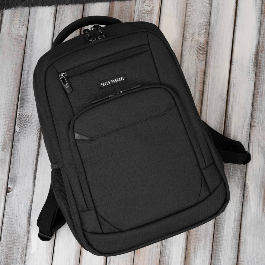 Plecak na laptopa męski wodoodporny usztywniany czarny AS-03-BL Paolo Peruzzi