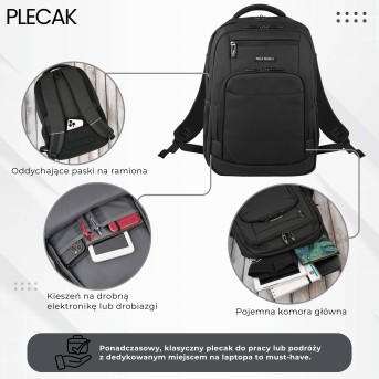 Plecak na laptopa męski wodoodporny usztywniany czarny AS-03-BL Paolo Peruzzi