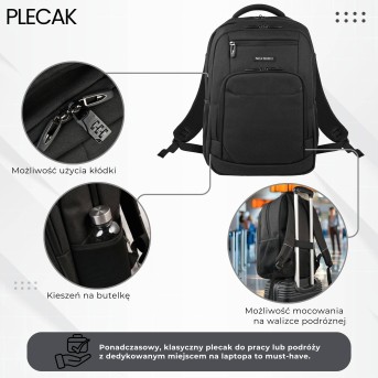 Plecak na laptopa męski wodoodporny usztywniany czarny AS-03-BL Paolo Peruzzi