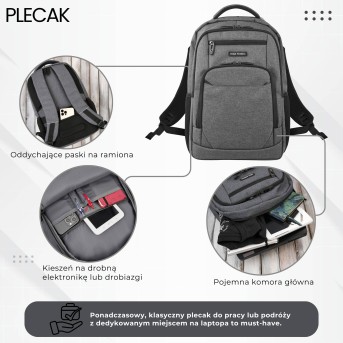 Plecak na laptopa szary wodoodporny usztywniany Paolo Peruzzi AS-03-DGR