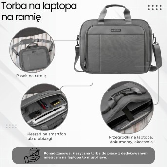 Torba na laptopa szara unisex materiałowa lekka do ręki na ramię AS-02-DGR