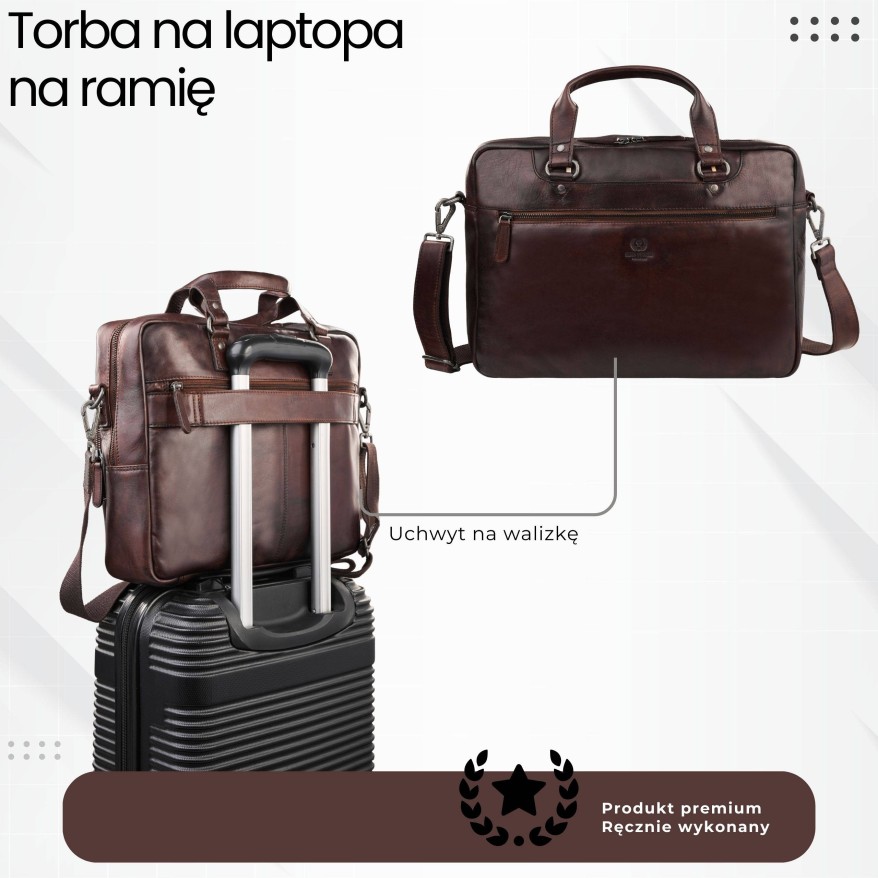 Torba męska na ramię do ręki skórzana na laptopa dokumenty A4 brązowa pojemna SL-08-BR