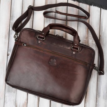 Torba męska na ramię do ręki skórzana na laptopa dokumenty A4 brązowa pojemna SL-08-BR