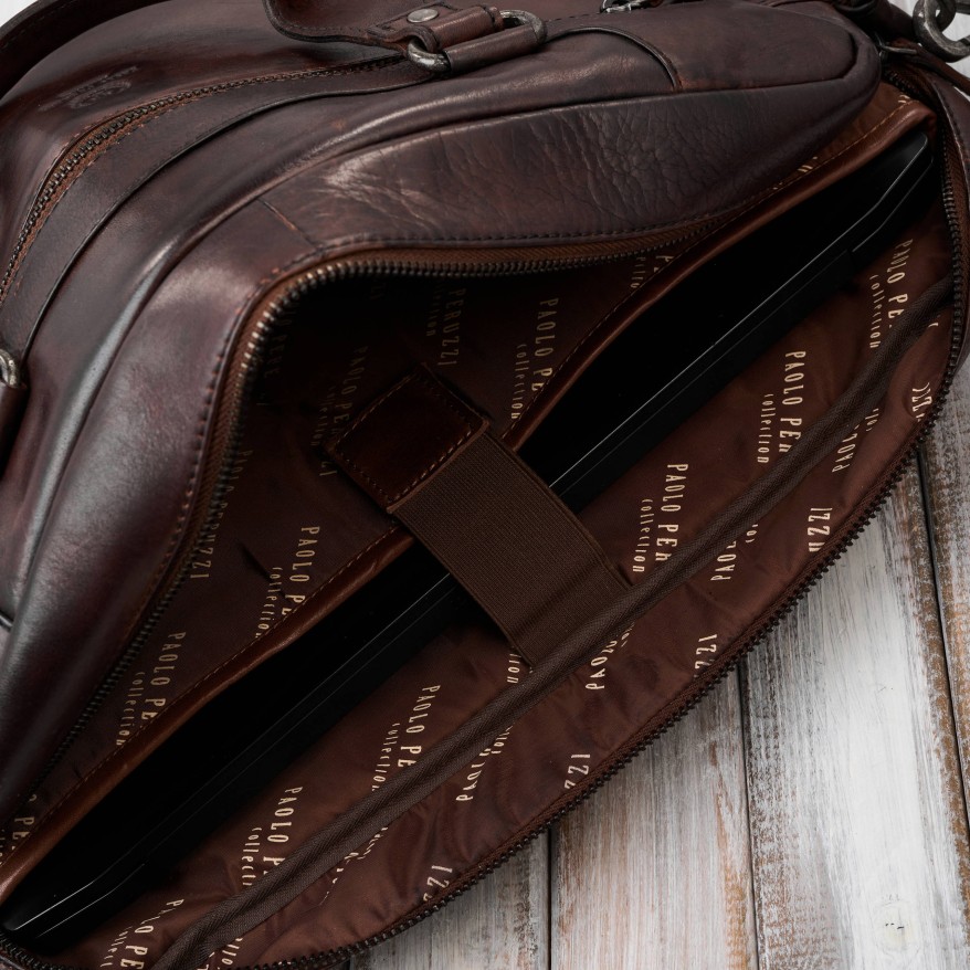 Torba męska na ramię do ręki skórzana na laptopa dokumenty A4 brązowa pojemna SL-08-BR