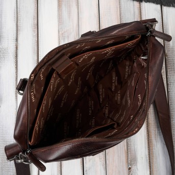 Torba męska na ramię do ręki skórzana na laptopa dokumenty A4 brązowa pojemna SL-08-BR