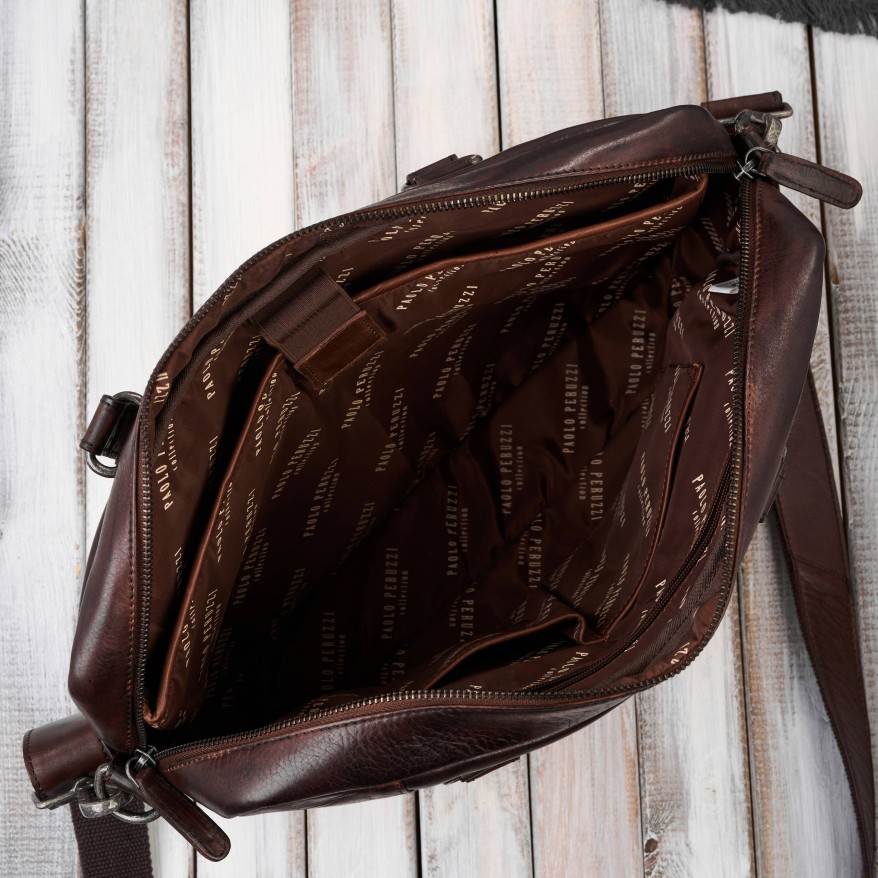 Torba męska na ramię do ręki skórzana na laptopa dokumenty A4 brązowa pojemna SL-08-BR