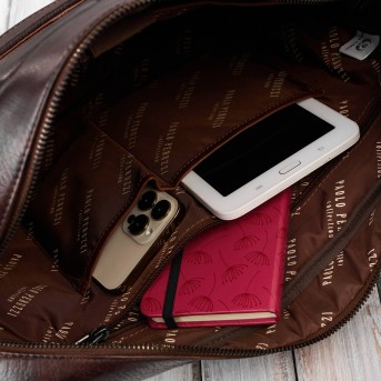 Torba męska na ramię do ręki skórzana na laptopa dokumenty A4 brązowa pojemna SL-08-BR