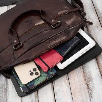 Torba męska na ramię do ręki skórzana na laptopa dokumenty A4 brązowa pojemna SL-08-BR