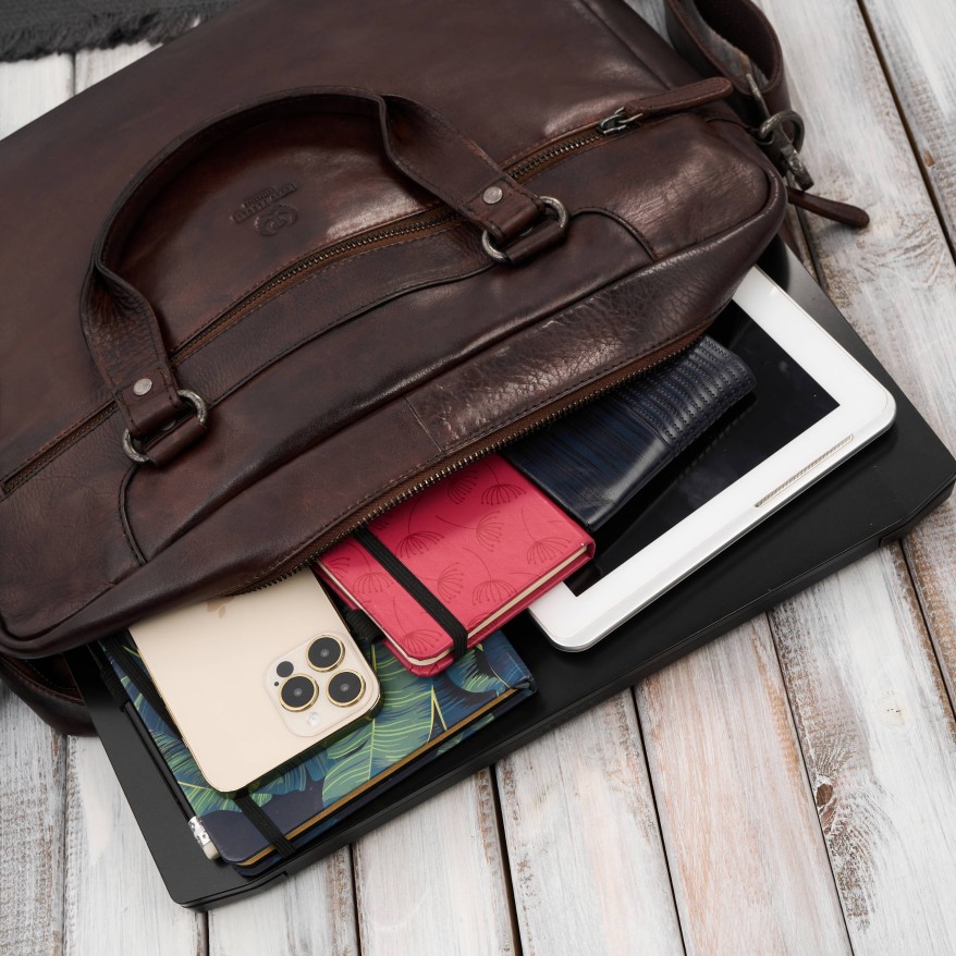 Torba męska na ramię do ręki skórzana na laptopa dokumenty A4 brązowa pojemna SL-08-BR