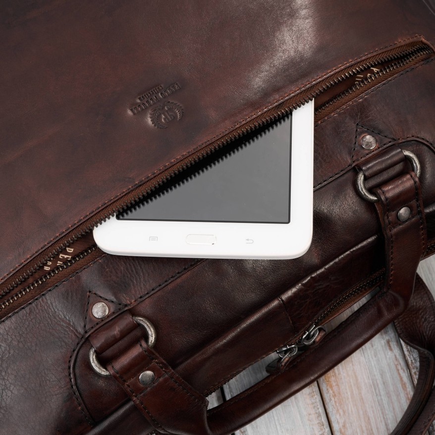 Torba męska na ramię do ręki skórzana na laptopa dokumenty A4 brązowa pojemna SL-08-BR