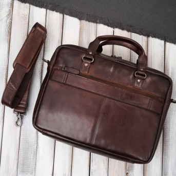 Torba męska na ramię do ręki skórzana na laptopa dokumenty A4 brązowa pojemna SL-08-BR