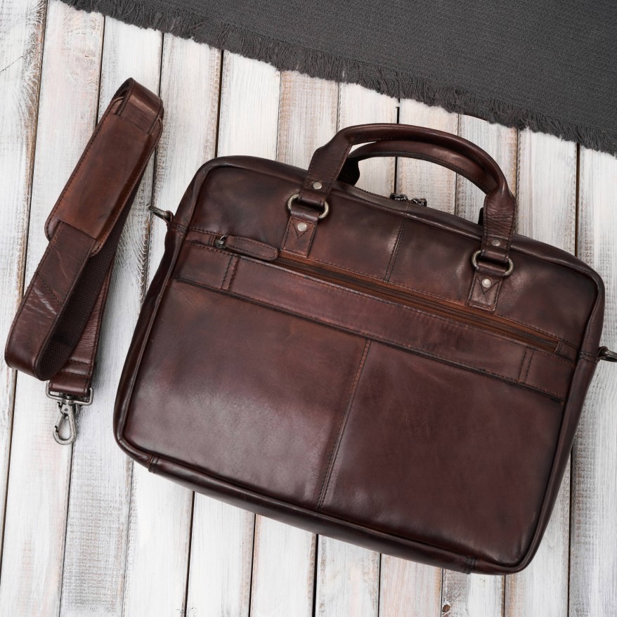 Torba męska na ramię do ręki skórzana na laptopa dokumenty A4 brązowa pojemna SL-08-BR