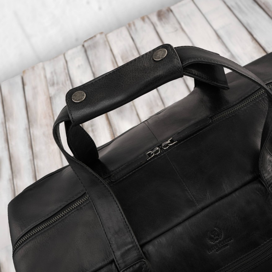 Torba podróżna męska skórzana duża pojemna czarna Paolo Peruzzi SL-10-BL