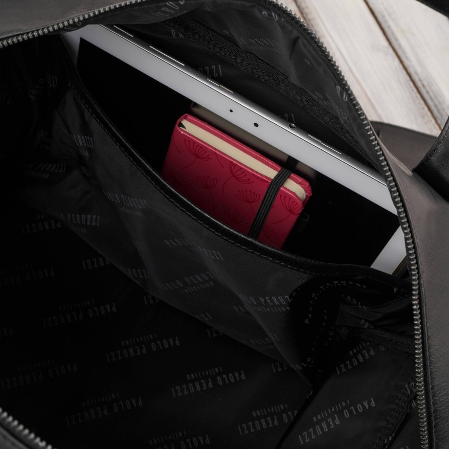 Torba podróżna męska skórzana duża pojemna czarna Paolo Peruzzi SL-10-BL