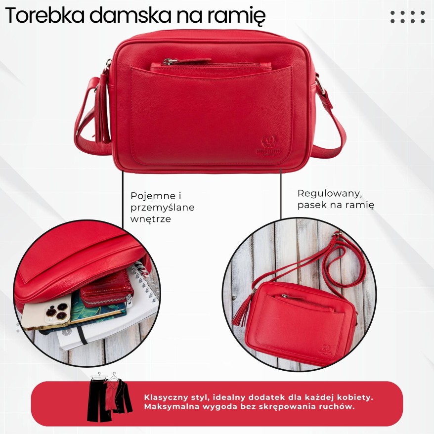 Torebka damska skórzana listonoszka na ramię czerwona Paolo Peruzzi AY-20-RD