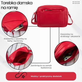 Torebka damska skórzana listonoszka na ramię Paolo Peruzzi AY-20-RD – czerwona, elegancka i praktyczna