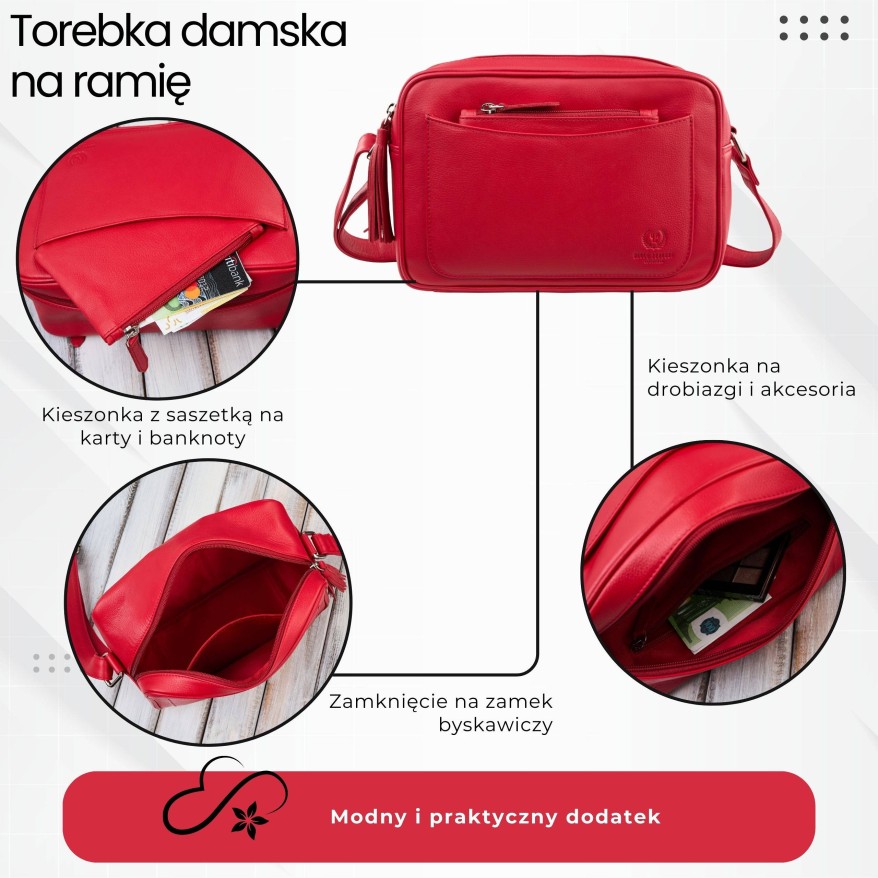 Torebka damska skórzana listonoszka na ramię czerwona Paolo Peruzzi AY-20-RD