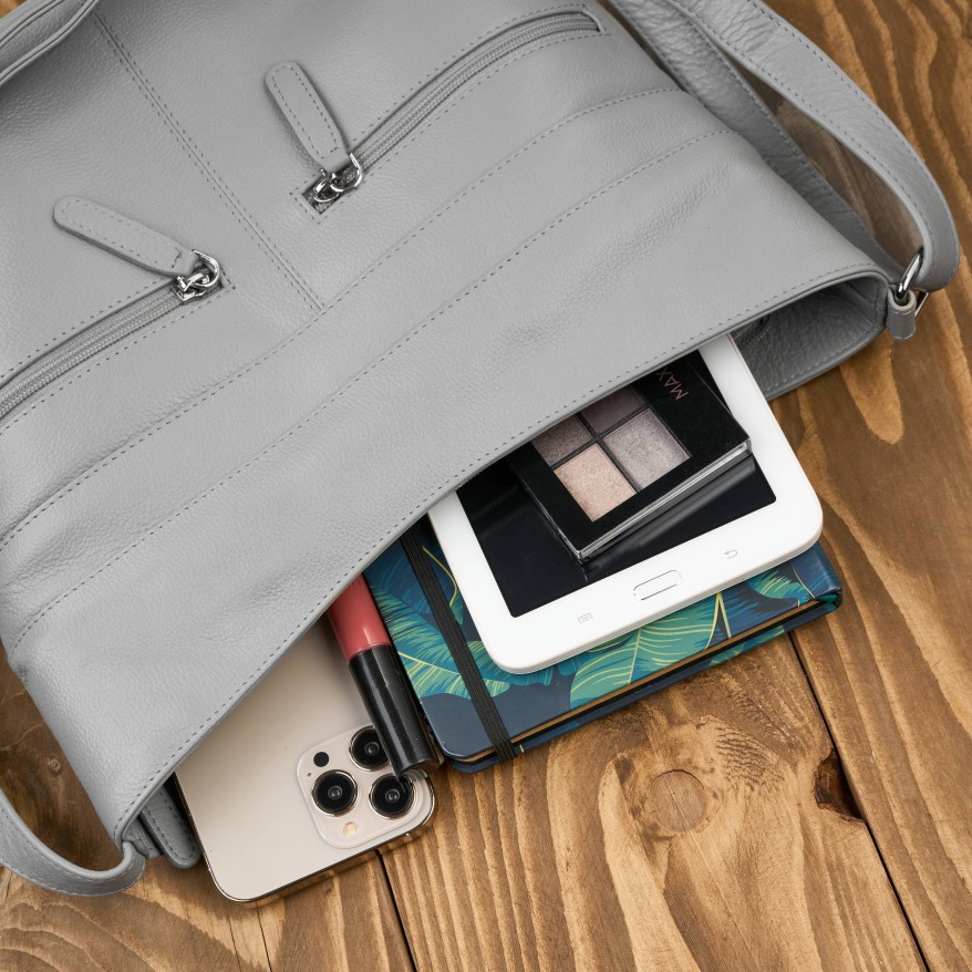 Torebka damska skórzana na ramię pojemna szara Paolo Peruzzi AY-23-GRE