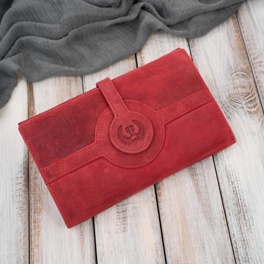 Czerwony duży portfel damski skórzany vintage z RFID T-134-HRD Paolo Peruzzi– idealny do codziennego stylu