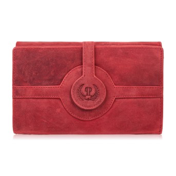 Portfel damski ze skóry naturalnej postarzanej czerwony duży w orientacji poziomej z RFID Paolo Peruzzi T-134-HRD
