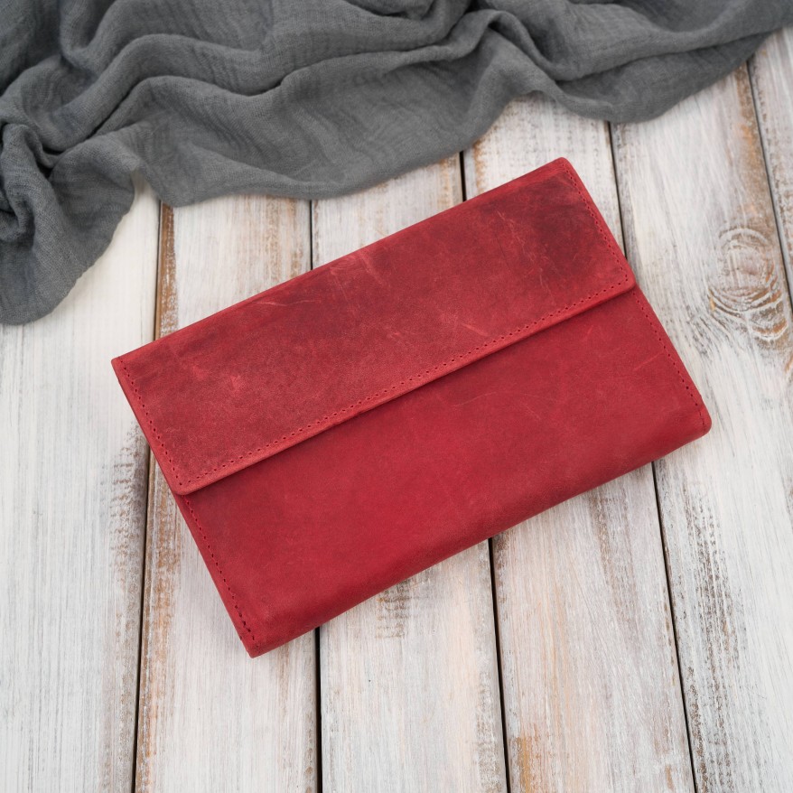Czerwony duży portfel damski skórzany vintage z RFID T-134-HRD Paolo Peruzzi– idealny do codziennego stylu