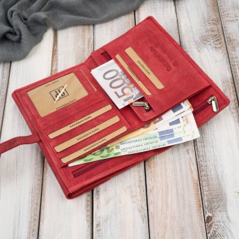 Czerwony duży portfel damski skórzany vintage z RFID T-134-HRD Paolo Peruzzi– idealny do codziennego stylu