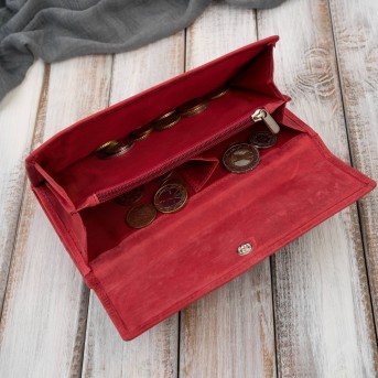 Czerwony duży portfel damski skórzany vintage z RFID T-134-HRD Paolo Peruzzi– idealny do codziennego stylu