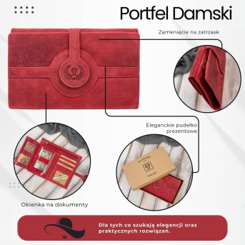 Czerwony duży portfel damski skórzany vintage z RFID T-134-HRD Paolo Peruzzi– idealny do codziennego stylu