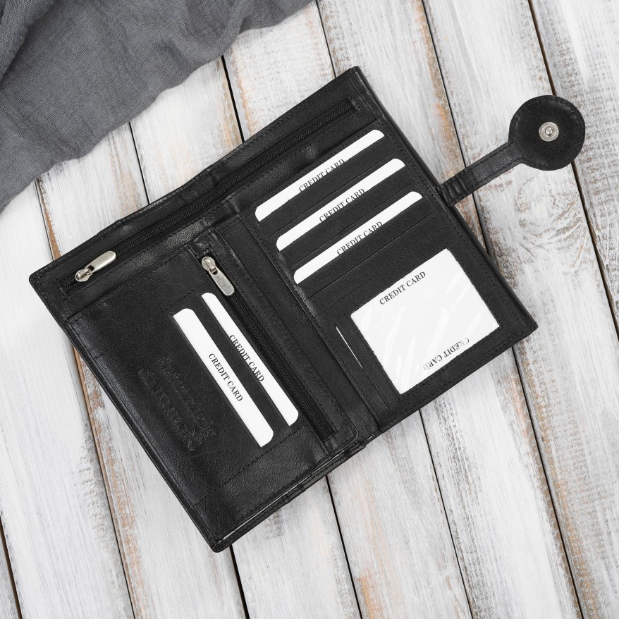 Czarny duży portfel damski skórzany z RFID T-134-BL Paolo Peruzzi– idealny do codziennego stylu