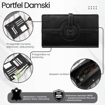 Czarny duży portfel damski skórzany z RFID T-134-BL Paolo Peruzzi– idealny do codziennego stylu