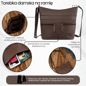 Torebka skórzana damska na ramię brązowa listonoszka Paolo Peruzzi AY-23-BR