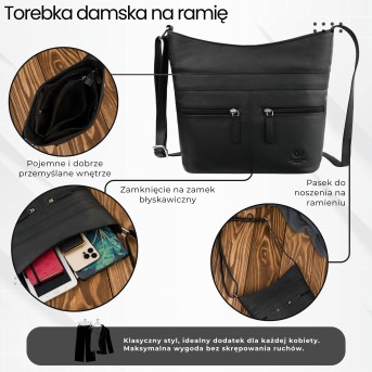 Torebka skórzana damska na ramię czarna listonoszka Paolo Peruzzi AY-23-BL