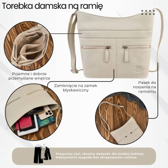 Torebka skórzana damska na ramię beżowa listonoszka Paolo Peruzzi AY-23-BG