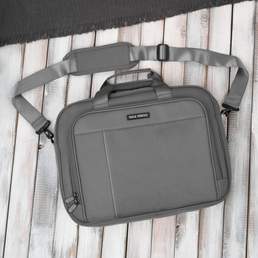 Torba na laptopa szara unisex materiałowa lekka do ręki na ramię AS-02-DGR