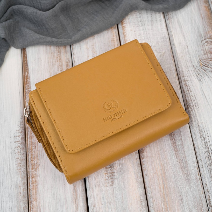 Portfel damski skórzany żółty duży w orientacji poziomej z RFID Paolo Peruzzi SL-07-MNG