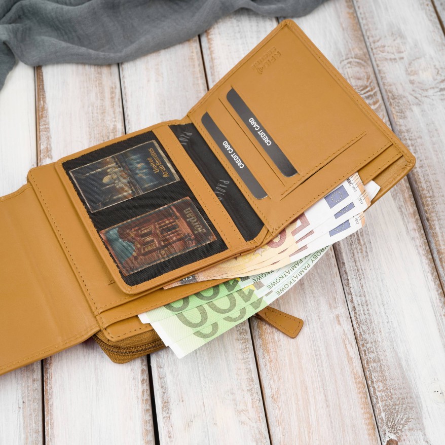 Portfel damski skórzany żółty duży w orientacji poziomej z RFID Paolo Peruzzi SL-07-MNG