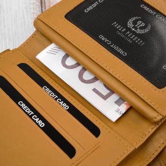 Portfel damski skórzany żółty duży w orientacji poziomej z RFID Paolo Peruzzi SL-07-MNG