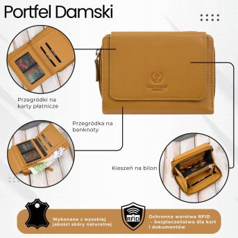 Portfel damski skórzany żółty duży w orientacji poziomej z RFID Paolo Peruzzi SL-07-MNG