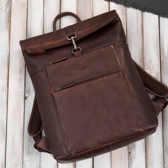 Plecak skórzany vintage roll top na laptopa miejski brązowy Paolo Peruzzi SL-02-BR