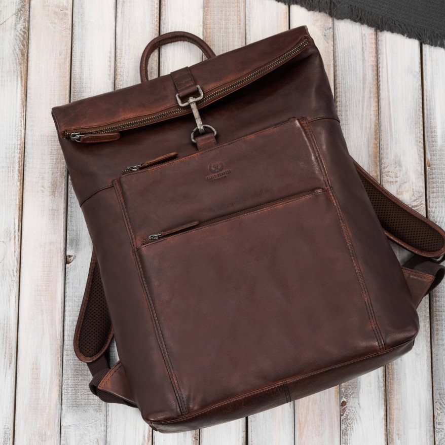 Plecak skórzany vintage roll top na laptopa miejski brązowy Paolo Peruzzi SL-02-BR