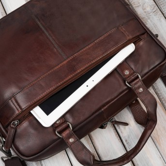 Skórzana torba na laptopa męska na dokumenty brązowa Paolo Peruzzi SL-01-BR