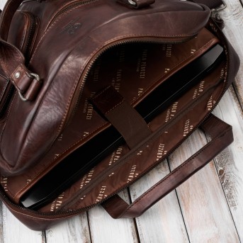 Skórzana torba na laptopa męska na dokumenty brązowa Paolo Peruzzi SL-01-BR