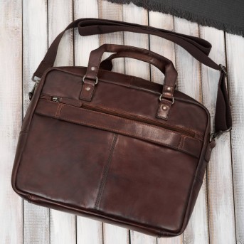 Skórzana torba na laptopa męska na dokumenty brązowa Paolo Peruzzi SL-01-BR