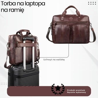 Skórzana torba na laptopa męska na dokumenty brązowa Paolo Peruzzi SL-01-BR
